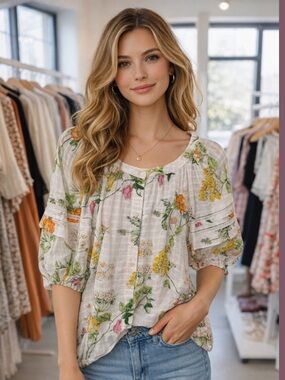 Jane and Delancey White Floral Blouse